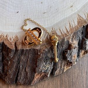 Phi Beta Epsilon pin brooch fraternity vintage black gold tone torch